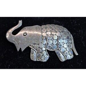 Vintage Sterling Silver Elephant Pin Brooch Trunk Up